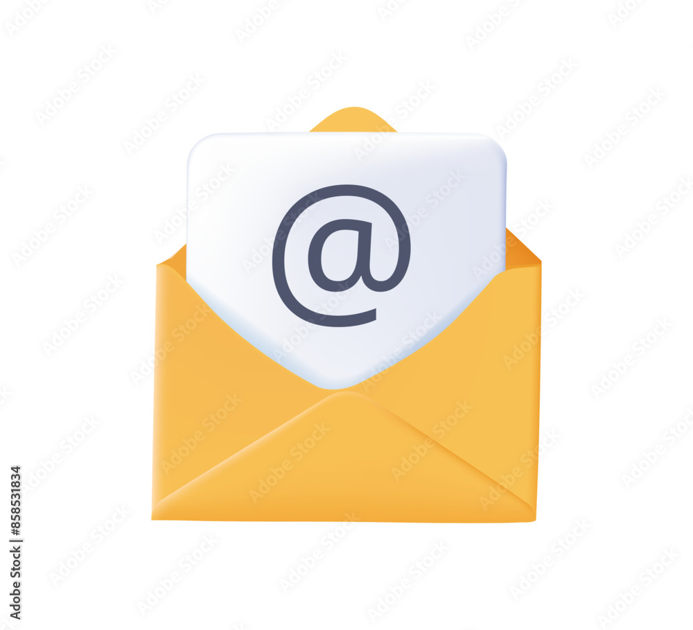 3D email icon isolated on white background. Open envelope pictogram illustration. Modern mail symbol for website design 3D email icon isolated on white background. Open envelope pictogram illustration. Modern mail symbol for website design