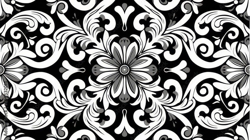 Black and white floral pattern for textile and ceramic Black and white floral pattern for textile and ceramic