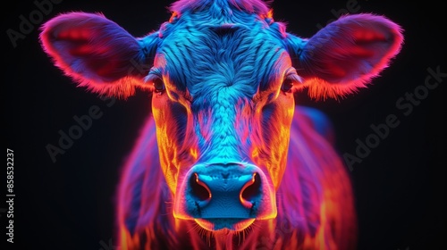 Illustration Close Up Portrait of a Colourful Cow © Dmitrii