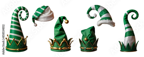 Green and white elf hats. Christmas, a holiday. Created by AI photo