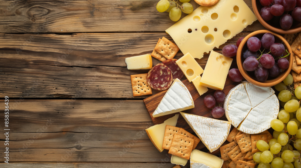 rustic wooden table overflowing with a variety of cheese rustic wooden table overflowing with a variety of cheese
