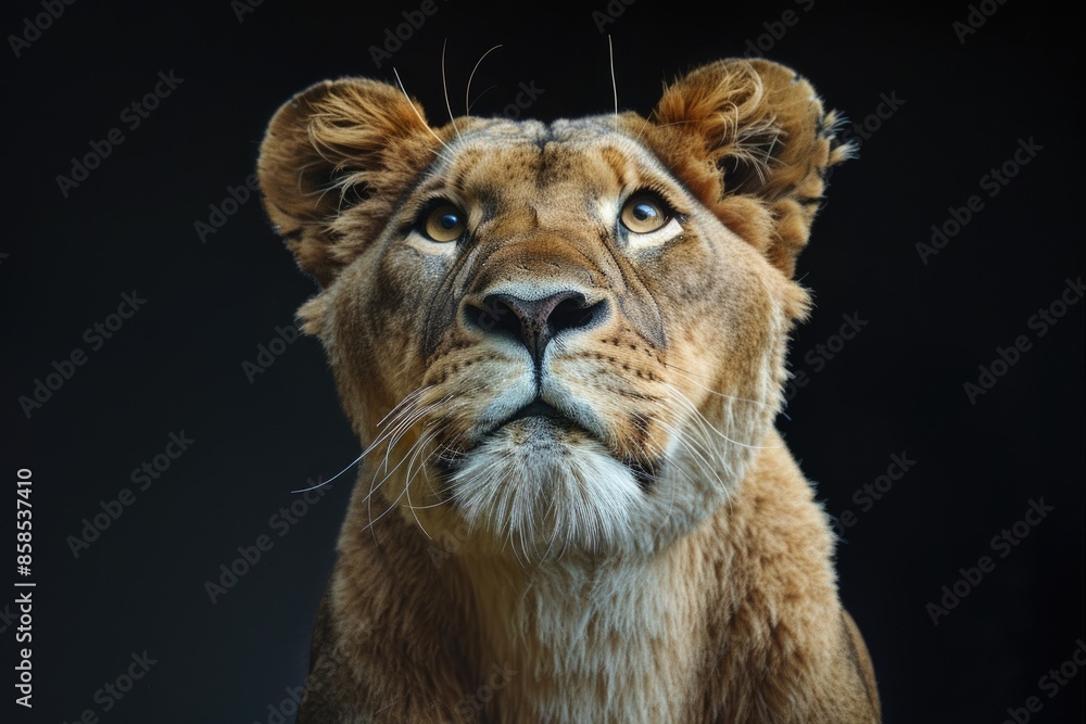 Naklejka premium Close up of lion Panthera leo in front of black background