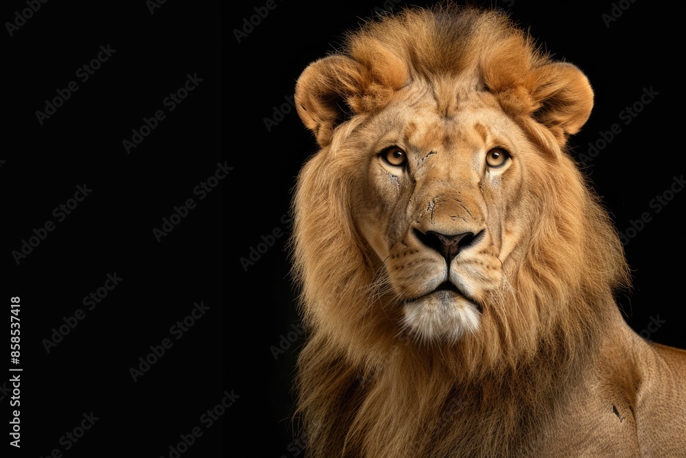 Close up of lion Panthera leo in front of black background Close up of lion Panthera leo in front of black background