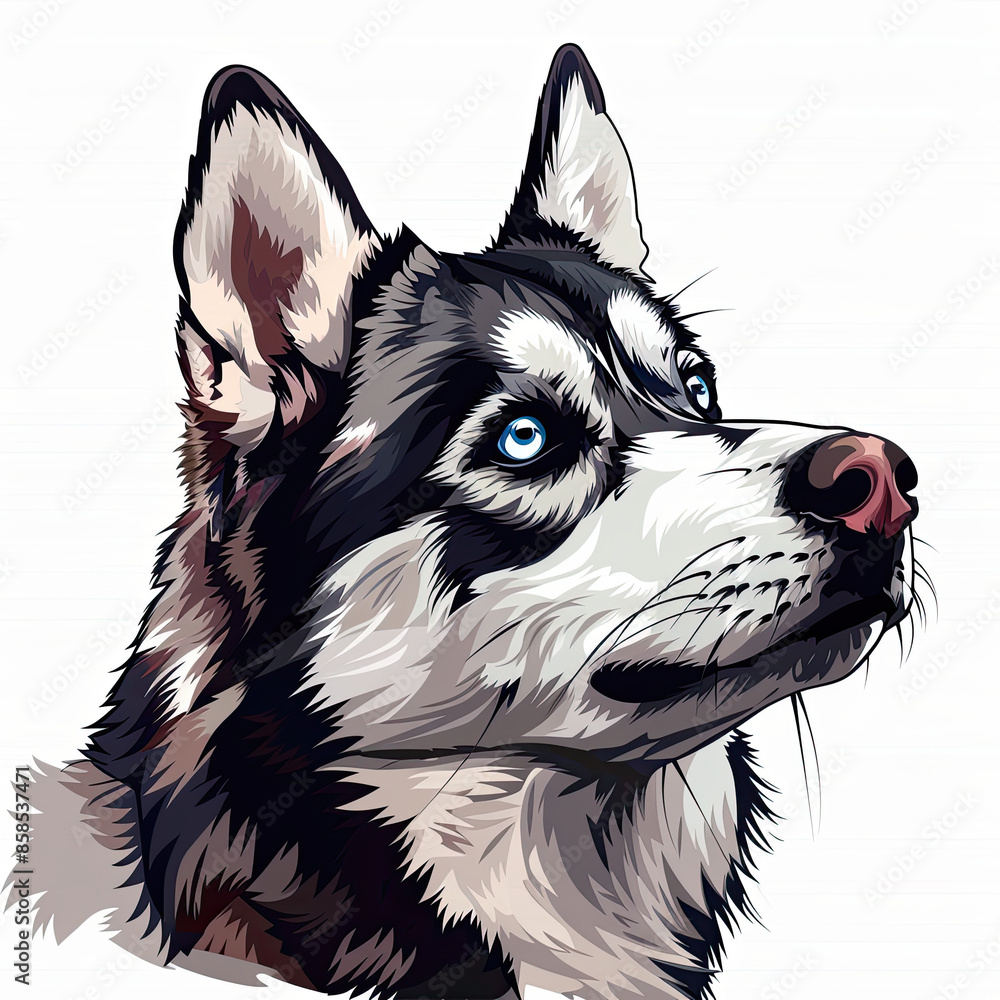 A black and white drawing of a siberian husky dog A black and white drawing of a siberian husky dog