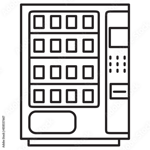 Vending machine icon. Vending machine with snacks.Vending machine.Automatic snacks machine.Outline icon isolated on white background. Automatic snack and drink sale machinery.