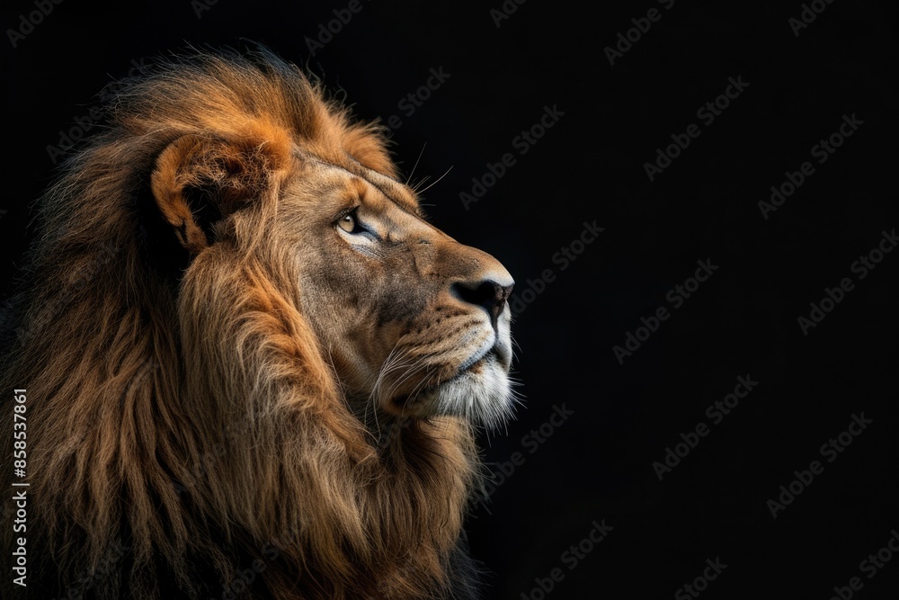 Fototapeta premium Lion king isolated on black Portrait Wildlife animal Lion king isolated on black