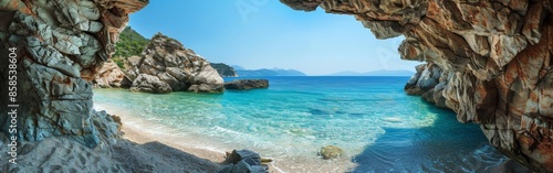 Secluded Paradise Beach View through a Coastal Cave