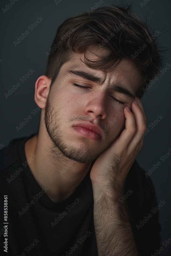 young man with toothache on a gray background young man with toothache on a gray background