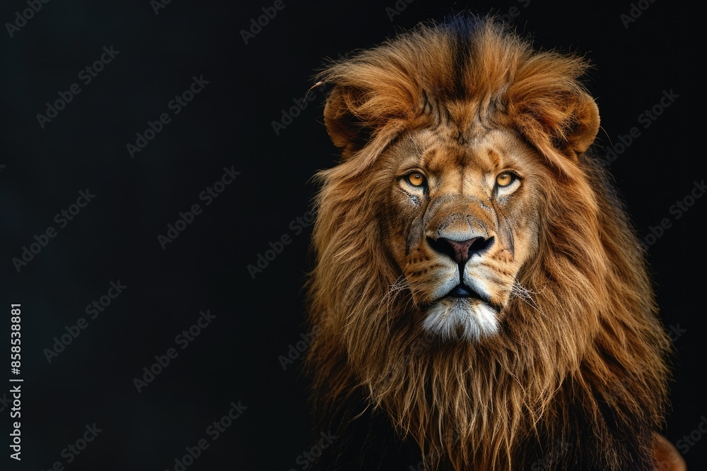 Portrait of a Male adult lion looking at the camera Panthera leo on black Portrait of a Male adult lion looking at the camera Panthera leo on black