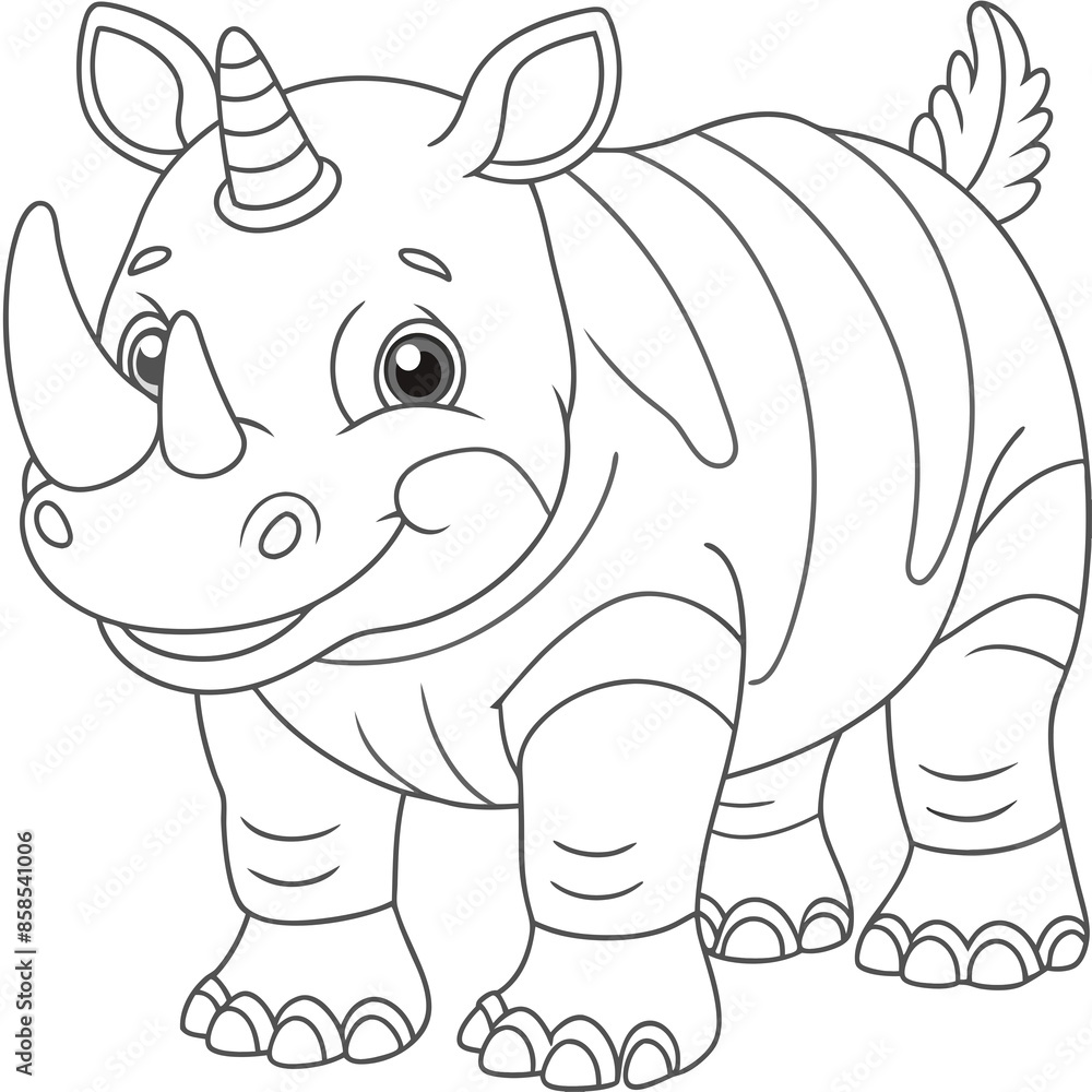 Fototapeta premium Adorable Rhinoceros Coloring Page for Kids and Adults to Enjoy