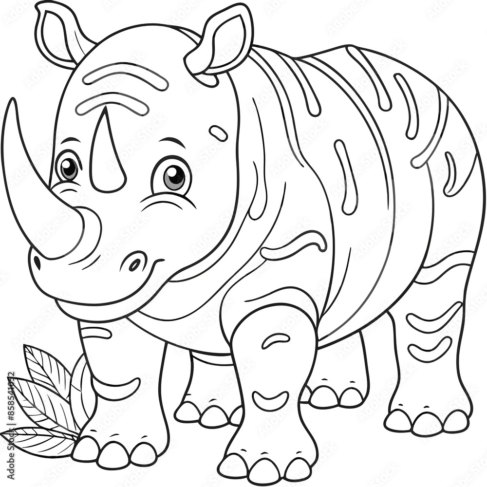 Fototapeta premium Adorable Rhinoceros Coloring Page for Kids and Adults to Enjoy