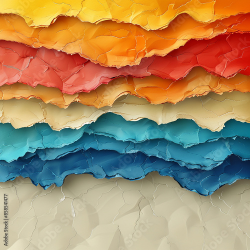 Colorful ripped paper collage beige background