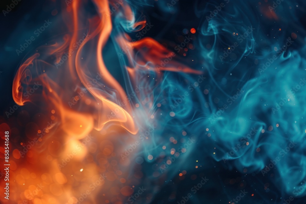 Obraz premium Abstract Fiery and Cool Smoke Against Dark Background