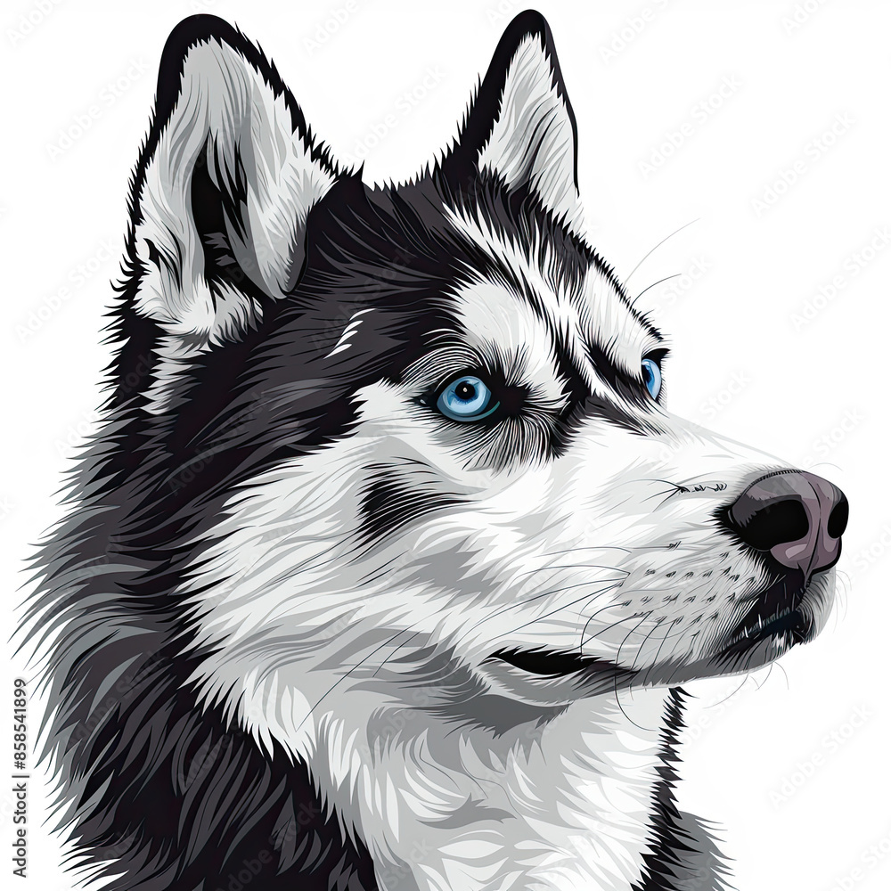 A black and white drawing of a siberian husky dog A black and white drawing of a siberian husky dog