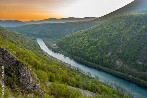 Sunrise at mountains with river