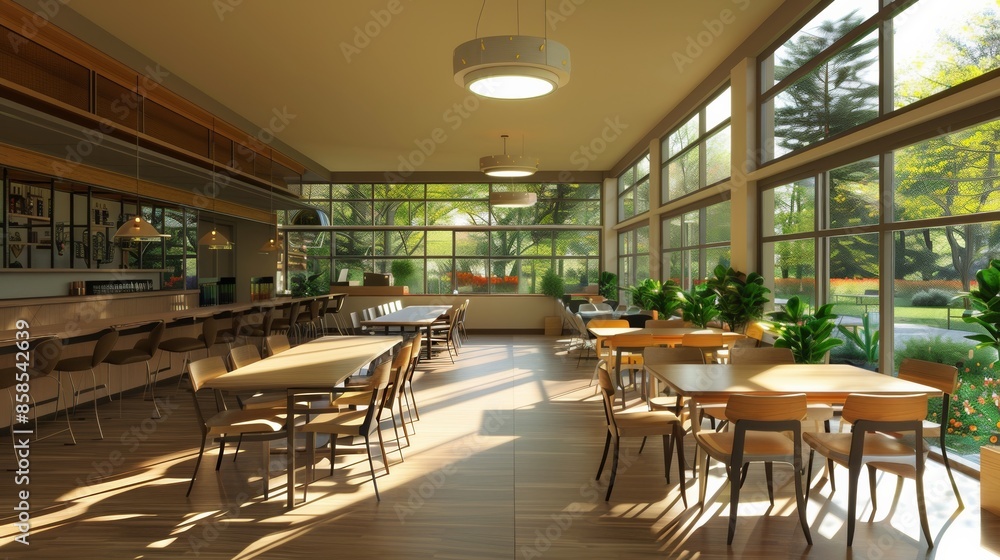 A bright and inviting student lounge with comfortable seating and large windows. Generative AI A bright and inviting student lounge with comfortable seating and large windows. Generative AI
