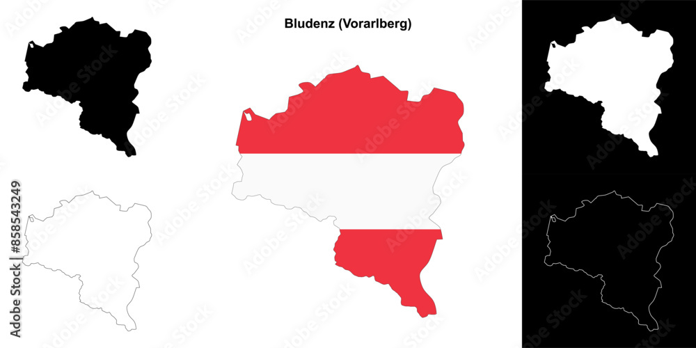 Fototapeta premium Bludenz blank outline map set
