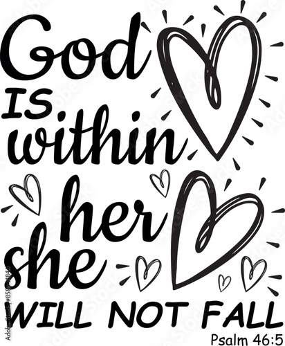 god is within her she will not fall lettering inspirational christian quote