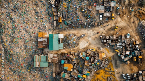 Obraz na płótnie A landfill and small community viewed from above w salonie