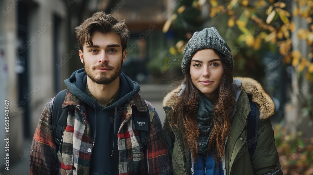 Two People Standing Together in Warm Evening Light Two People Standing Together in Warm Evening Light
