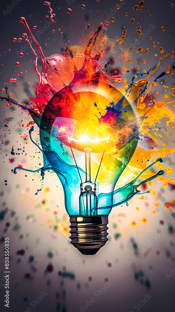 Vivid Light Bulb Innovation Concept with Exploding Colors Creative Design for Inspirational Ideas and Creativity Imagination Abstract Art Explosion Vivid Light Bulb Innovation Concept with Exploding Colors Creative Design for Inspirational Ideas and Creativity Imagination Abstract Art Explosion
