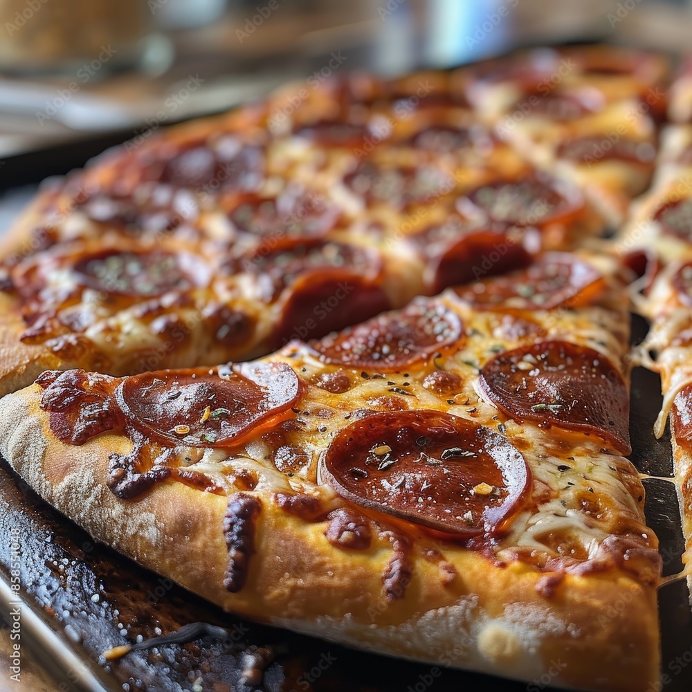 A decadent pepperoni pizza with a crispy crust, spicy pepperoni slices, and bubbling cheese, straight out of the oven A decadent pepperoni pizza with a crispy crust, spicy pepperoni slices, and bubbling cheese, straight out of the oven