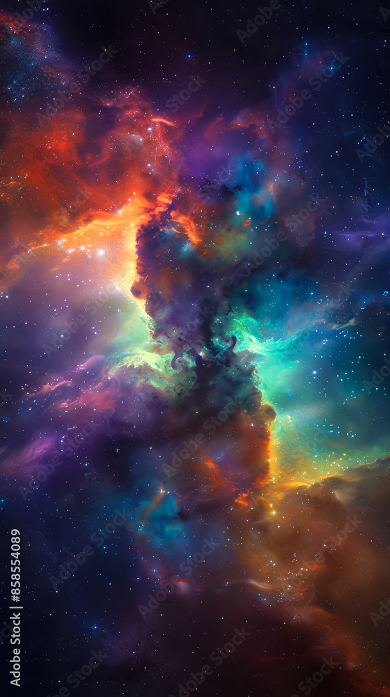 Fototapeta premium Stunning Galaxy Background with Stars and Colorful Nebula Clouds in Space Showing Interstellar Celestial View Beyond Milky Way - Cosmic Astronomy Adventure