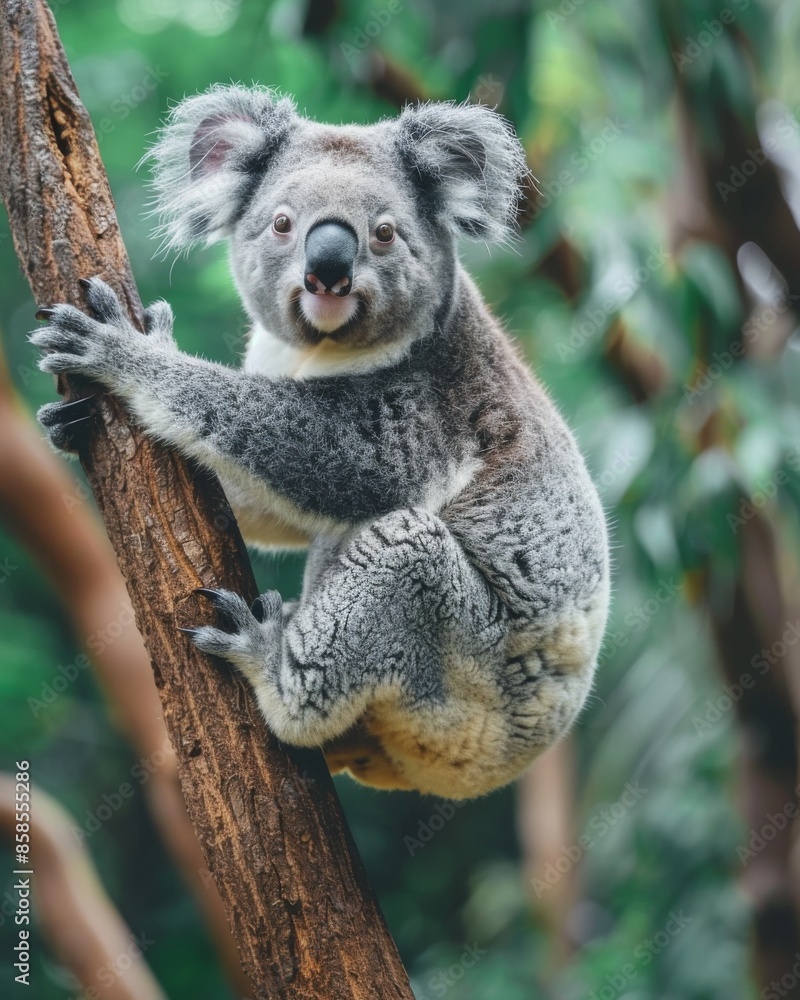 Obraz premium Koala Clinging To A Tree Trunk In Daylight