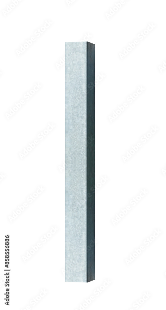 Vertical galvanized steel short length beam - on isolated transparent background. Vertical galvanized steel short length beam - on isolated transparent background.