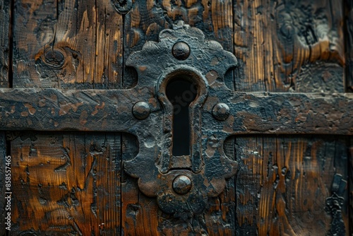 A Glimpse Through Time: Vintage Keyhole on Weathered Wood photo