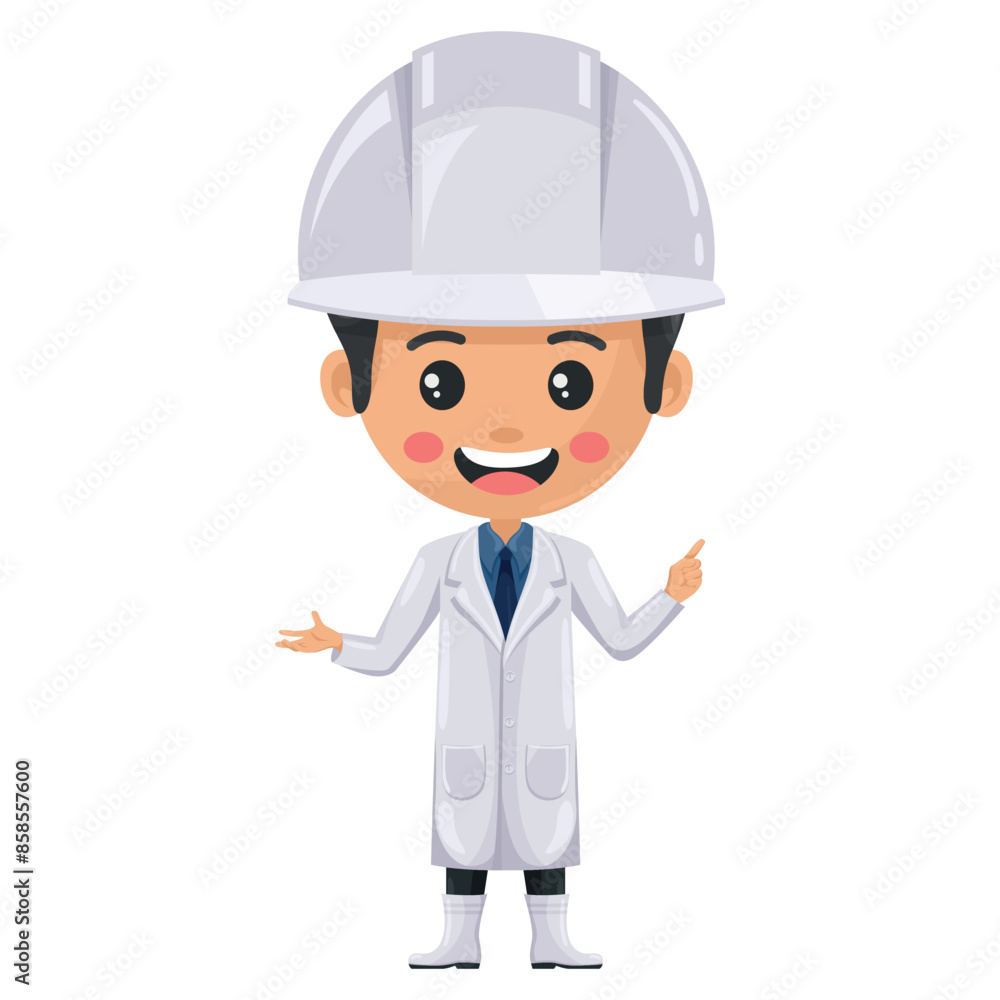 Quality control supervisor pointing his finger. Express an idea and indicate with the index finger. Food industry engineer. Chief food safety engineer. Safety in food production and processing Quality control supervisor pointing his finger. Express an idea and indicate with the index finger. Food industry engineer. Chief food safety engineer. Safety in food production and processing