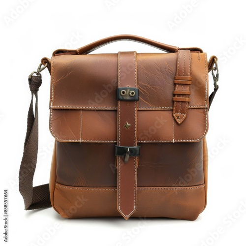 Brown cross body bag on white background. Generative AI