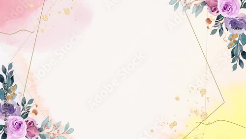 Beautiful watercolor floral frame botanical border. Widescreen wedding invitation video