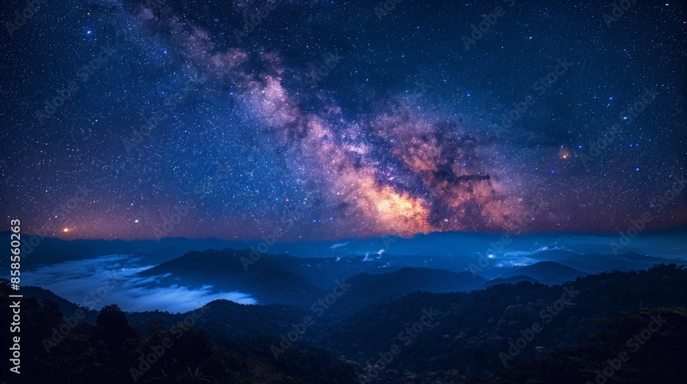 Fototapeta premium Serene Northern Borneo Highlands: Celestial Display Over Untouched Jungle