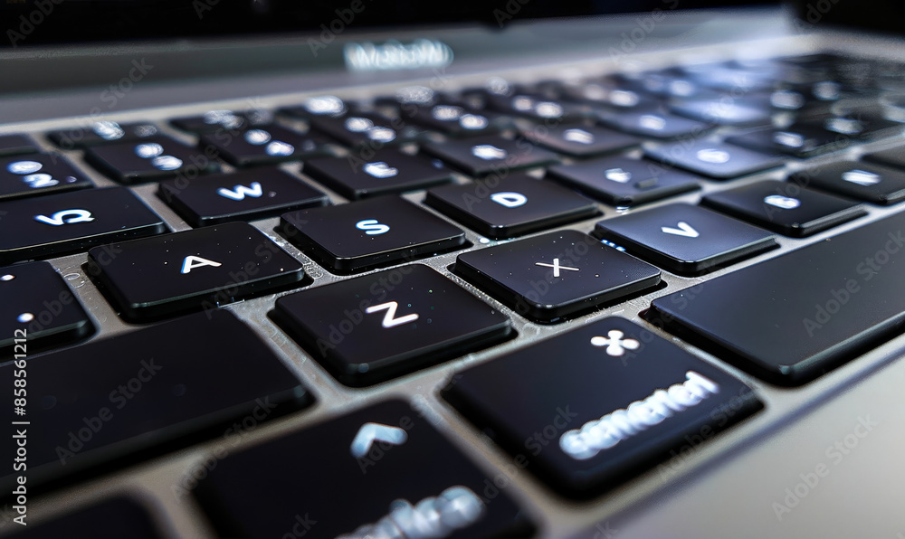 Close-Up Macro Shot of Used Laptop Computer Keyboard with Dusty Keycaps, Perfect for Technology and Work-from-Home Concepts, Highlighting the Wear and Tear on Everyday Gadgetry Close-Up Macro Shot of Used Laptop Computer Keyboard with Dusty Keycaps, Perfect for Technology and Work-from-Home Concepts, Highlighting the Wear and Tear on Everyday Gadgetry
