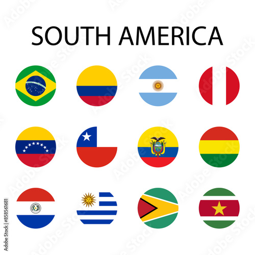 Round flags of South America countries