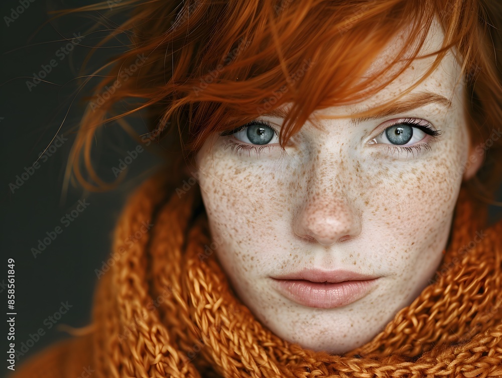 A captivating close-up portrait of a young woman with striking red hair and a multitude of freckles scattered across her fair skin. A captivating close-up portrait of a young woman with striking red hair and a multitude of freckles scattered across her fair skin.