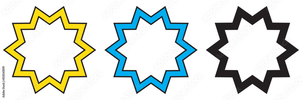 Bahai line icon set. nine pointed Baha symbol. Persian star line icon suitable for apps and websites UI designs. Bahai line icon set. nine pointed Baha symbol. Persian star line icon suitable for apps and websites UI designs.