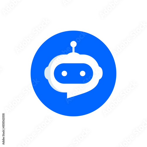 Chat Bot icon. Virtual smart assistant Bot sign design. Robot head with speech bubble in circle. Customer support service Chat Bot. Vector illustration isolated on white background
