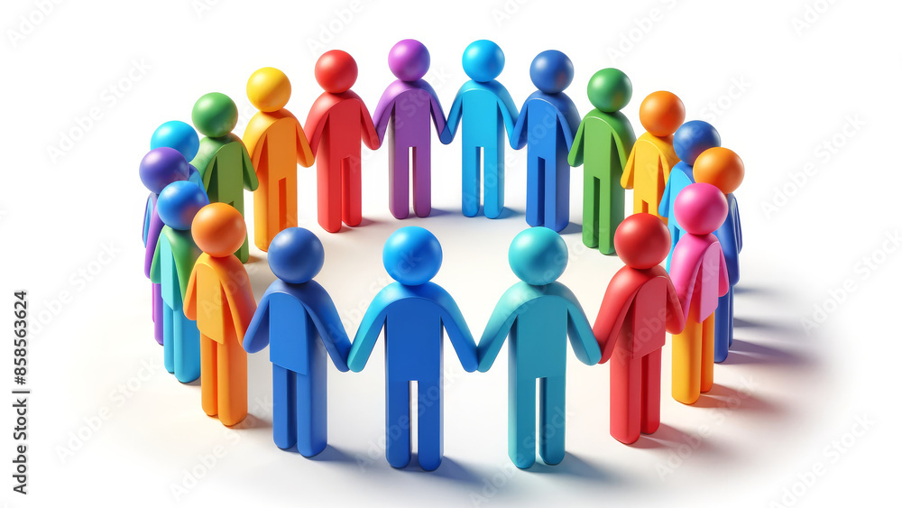 Unity and diversity: colorful figures holding hands Unity and diversity: colorful figures holding hands