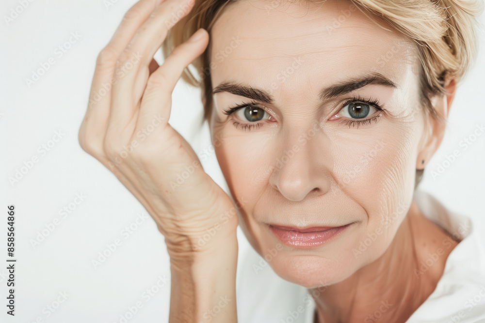 A pretty mature lady showcases natural beauty with healthy facial skin and minimal makeup A pretty mature lady showcases natural beauty with healthy facial skin and minimal makeup