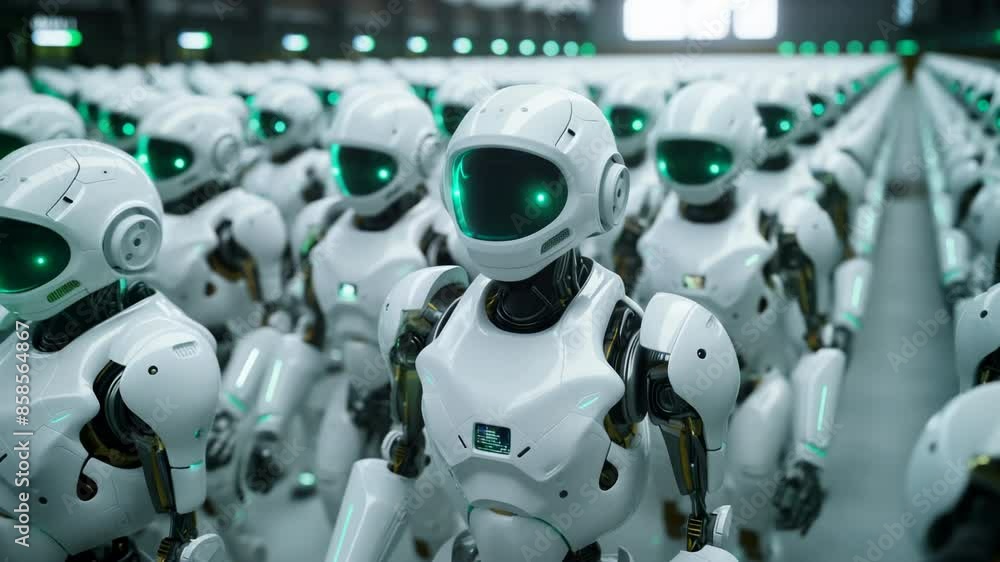 Mass production of humanoid robots in a factory
Mass production of humanoid robots in a factory