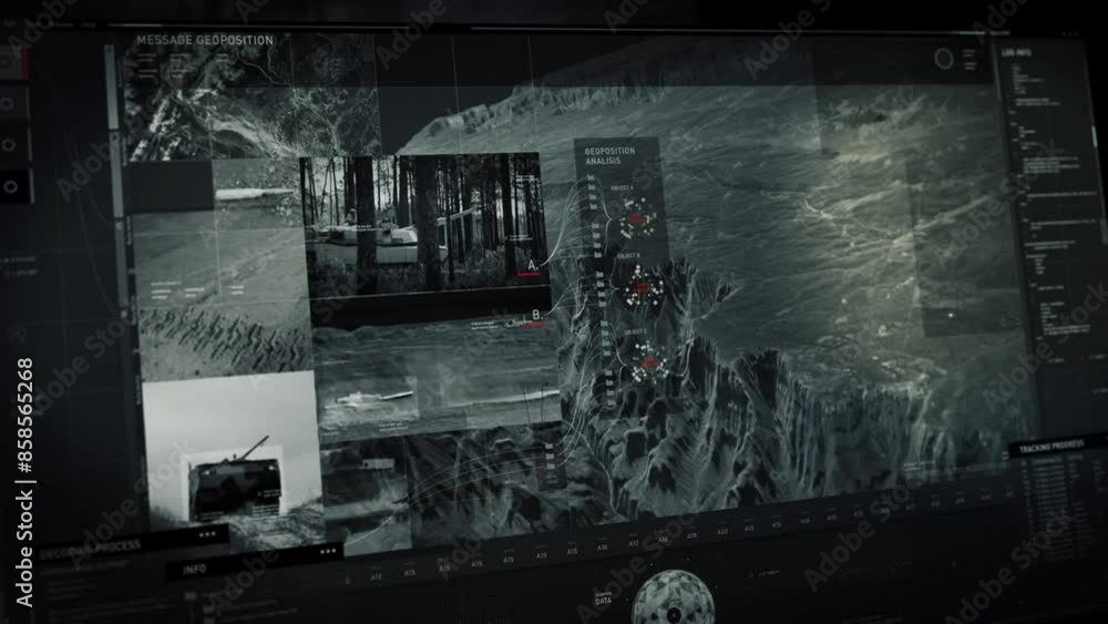 Phantom Spy Using Modern Military Radar Network Interface To Scan Target Position. Military Network With Phantom Satellite Connection. Phantom Military Network Searching Enemy Army Base Position Phantom Spy Using Modern Military Radar Network Interface To Scan Target Position. Military Network With Phantom Satellite Connection. Phantom Military Network Searching Enemy Army Base Position