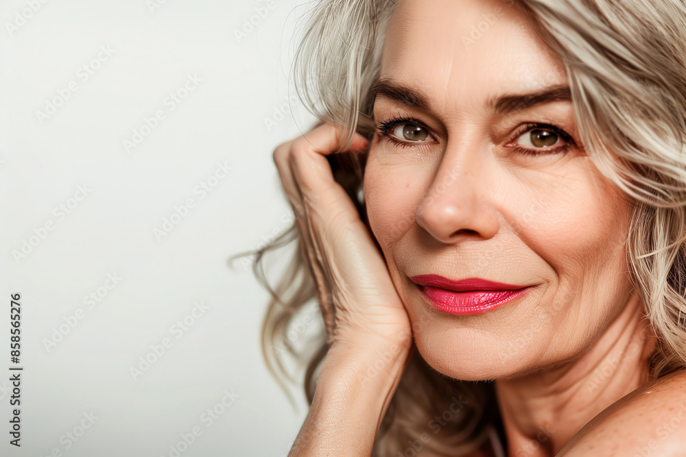 A senior lady's portrait promotes the concept of natural beauty through the use of skincare and anti-aging products, copy space A senior lady's portrait promotes the concept of natural beauty through the use of skincare and anti-aging products, copy space