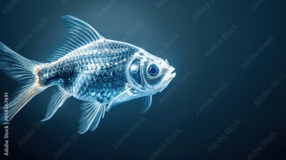 A transparent fish against a dark background, showcasing intricate details and highlighting the beauty of marine life. A transparent fish against a dark background, showcasing intricate details and highlighting the beauty of marine life.