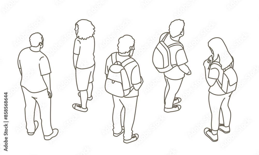 A group of people are walking down a street, each carrying a backpack A group of people are walking down a street, each carrying a backpack