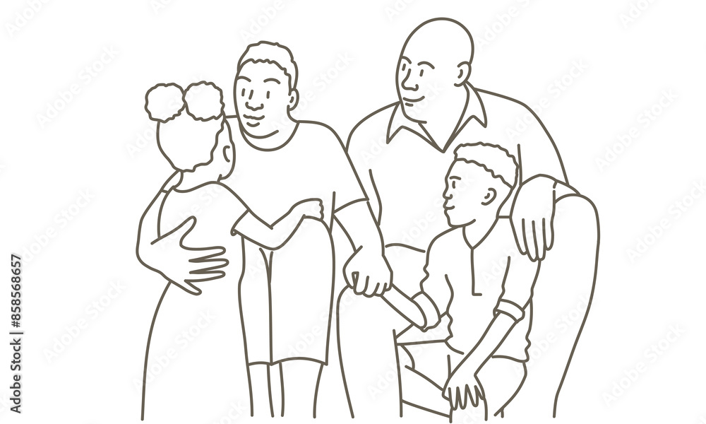 Fototapeta premium A family of four is sitting together