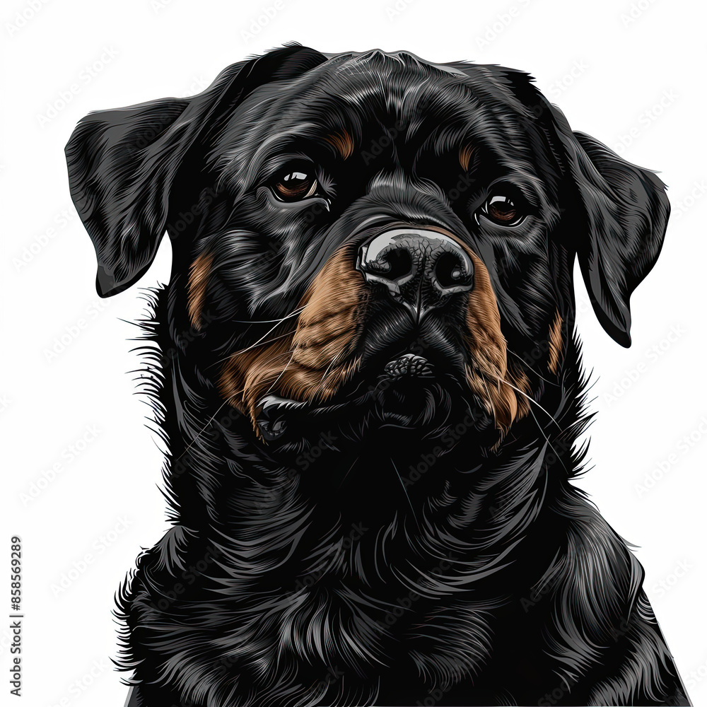 Fototapeta premium A black and white drawing of a rottweiler dog