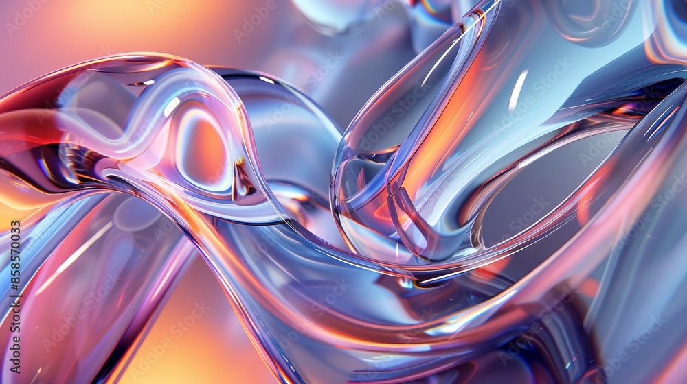 Close-up abstract digital art featuring interconnecting glossy shapes in shades of purple, blue, and orange Close-up abstract digital art featuring interconnecting glossy shapes in shades of purple, blue, and orange