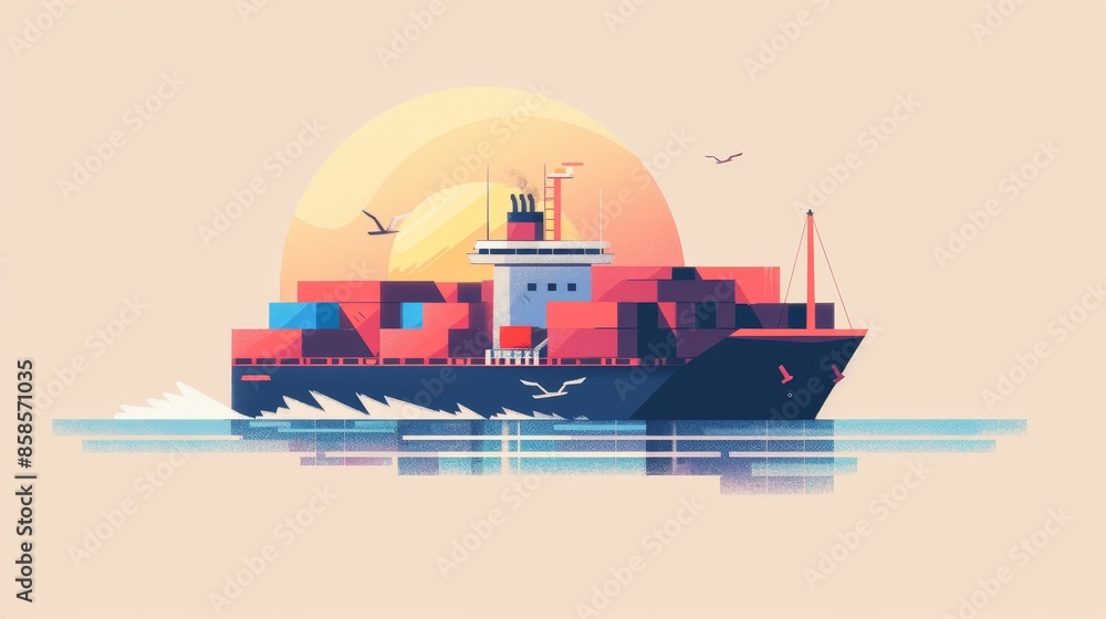 Cargo container ship concept icon illustration in flat modern style Cargo container ship concept icon illustration in flat modern style